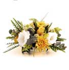 White Lizyantus, Yellow Roses, Yellow Daisies combined with Solidago, Eucalyptus and Garbelia with greenery